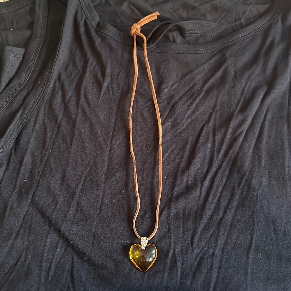 Brown orange sparkle murano heart necklace